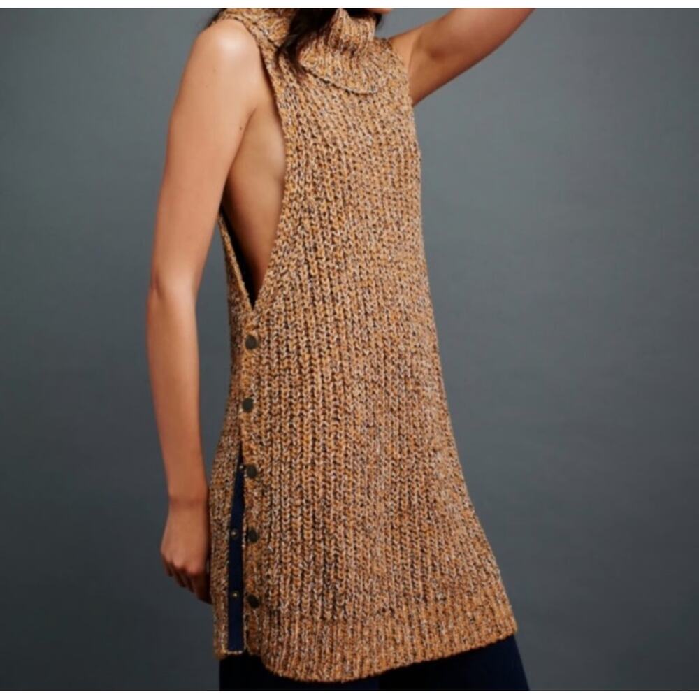Free People Valentina Sleeveless‎ Sweater Tunic Cowl Neck Snap Sides Small